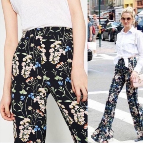 Zara Pants - Zara size XS blue floral bell bottom flare pants